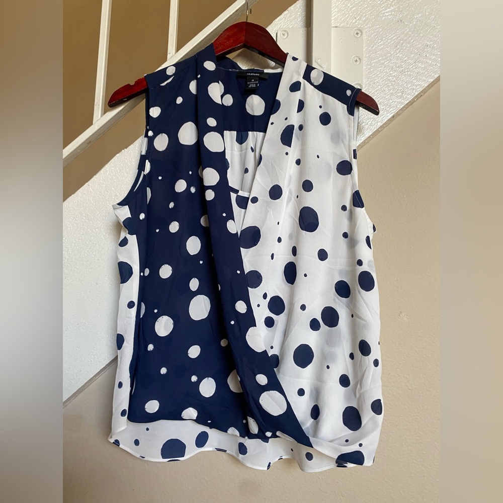 Polka Dot Sleeveless Top - Navy and White Alfani  Sizemore